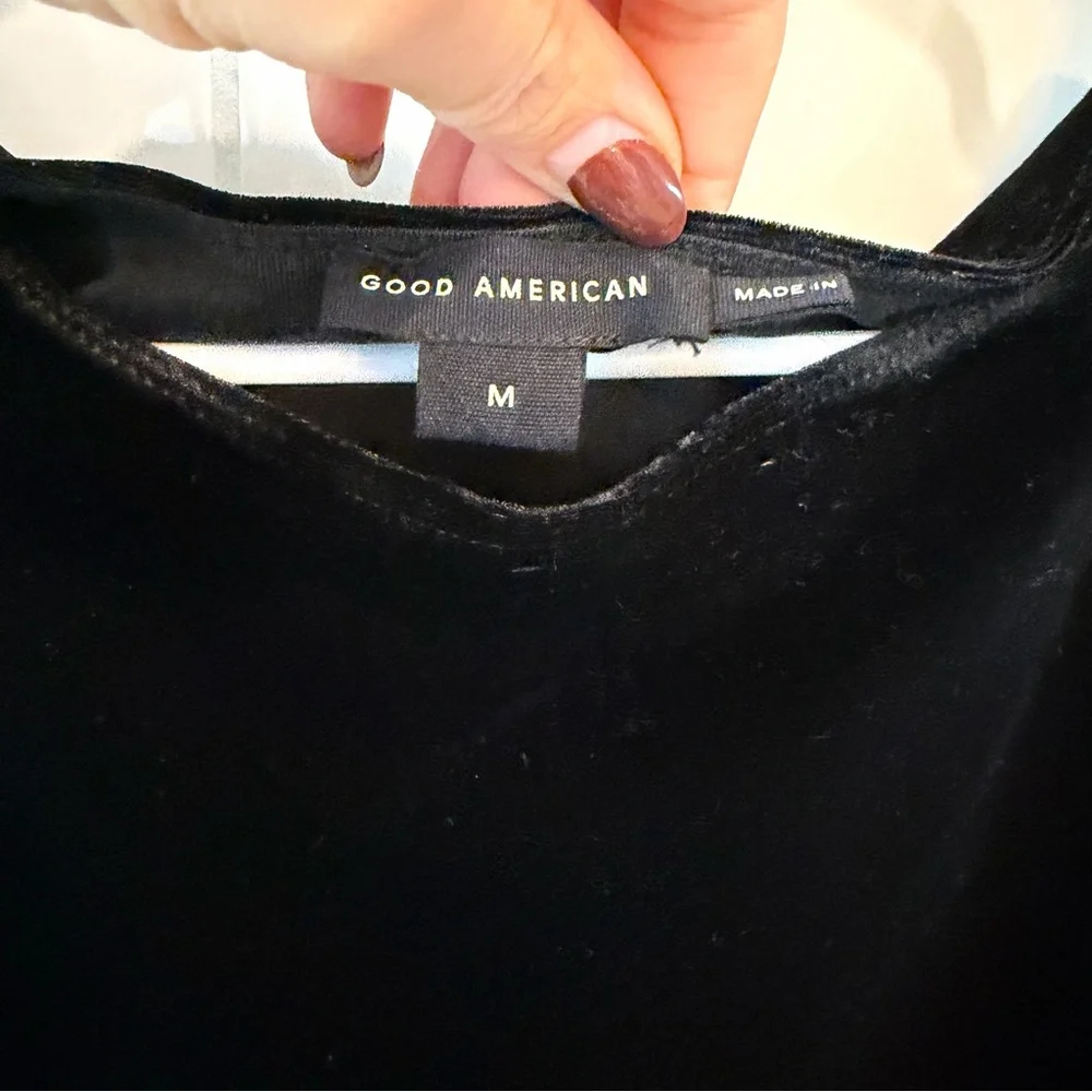 Good American Black Velvet Ruched Mini Dress